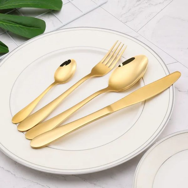 24-Piece Gold Cutlery Set with Egg-Shaped Holder