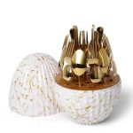 24-Piece Gold Cutlery Set with Egg-Shaped Holder