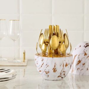 24-Piece Gold Cutlery Set with Egg-Shaped Holder