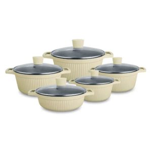 5-Piece Die-Cast Granite Cookware Set + Bubble Glass Cup