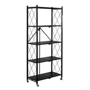 5-Tier Foldable Metal Storage Rack with Wheels