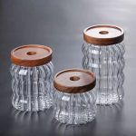 3-Piece Wavy Borosilicate Glass Storage Canister Set with Acacia Lids