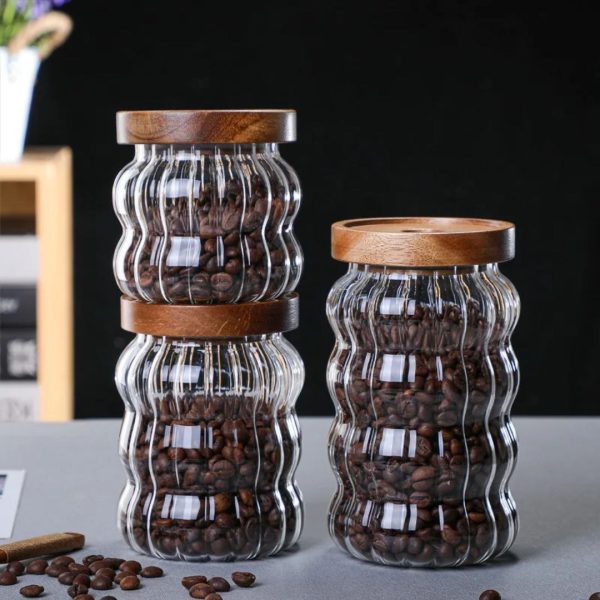 3-Piece Wavy Borosilicate Glass Storage Canister Set with Acacia Lids