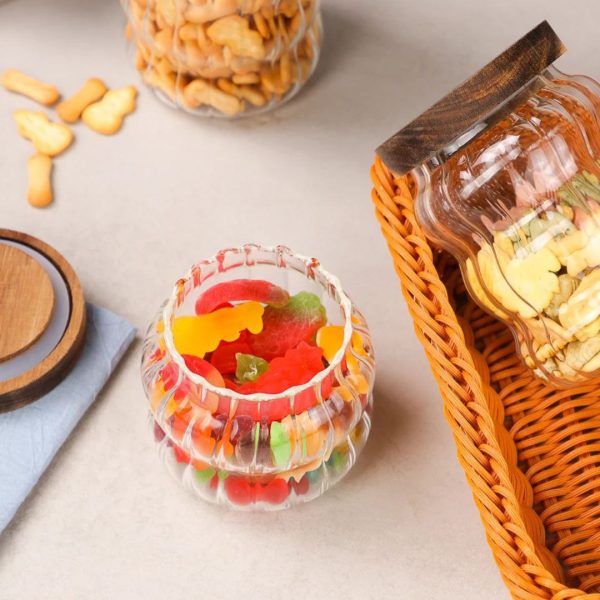 3-Piece Wavy Borosilicate Glass Storage Canister Set with Acacia Lids