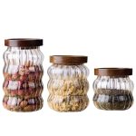 3-Piece Wavy Borosilicate Glass Storage Canister Set with Acacia Lids