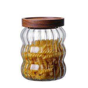 3-Piece Wavy Borosilicate Glass Storage Canister Set with Acacia Lids