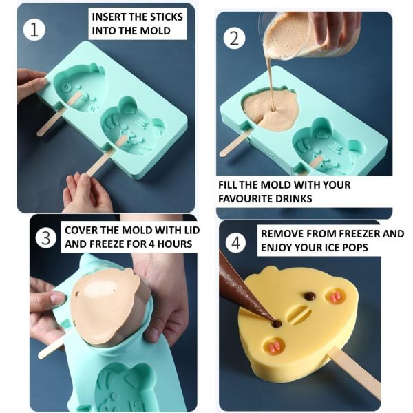 Fun Silicone Ice Cream & Popsicle Molds (Chick & Tiger Design)