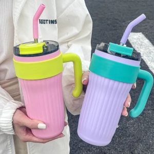 800ml Stainless Steel Insulated Tumbler with Handle and Straw