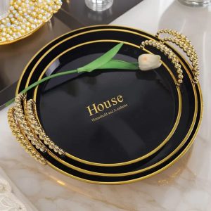 3-Piece Black and Gold Acrylic Serving Tray Set