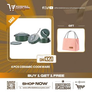 Uakeen 4-Piece Ceramic Cookware Set + Mziart Insulated Lunch Bag
