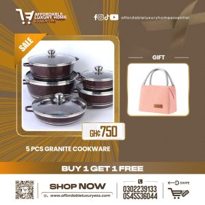 5-Piece Non-Stick Granite Cookware Set + Mziart Insulated Lunch Bag