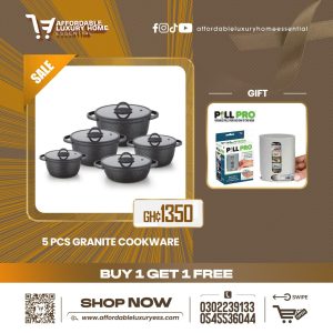 UCC Life 5-Piece Granite Non-Stick Cookware Set + Pill Pro