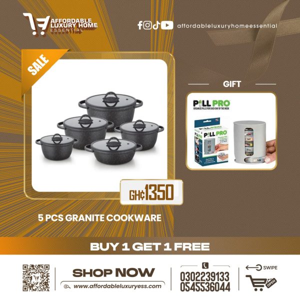 UCC Life 5-Piece Granite Non-Stick Cookware Set + Pill Pro