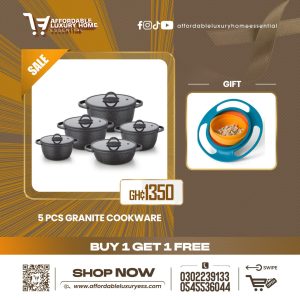 UCC Life 5-Piece Granite Non-Stick Cookware Set + Universal Gyro Rotating