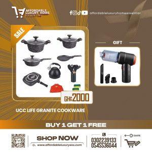 UCC LIFE Granite Non-Stick Cookware Set + Portable Handheld Vacuum Cleaner