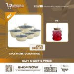 5-Piece Die-Cast Granite Cookware Set + Bubble Glass Cup