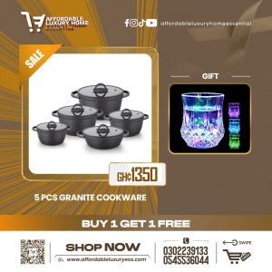 UCC Life 5-Piece Granite Non-Stick Cookware Set + Liquid-Activated LED Light-Up Cup