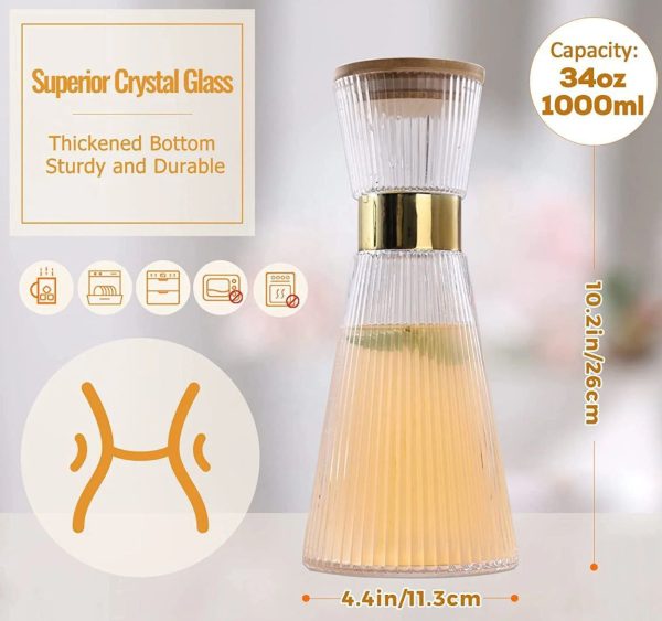 Elegant Ribbed Glass Pitcher Set with Gold Rim