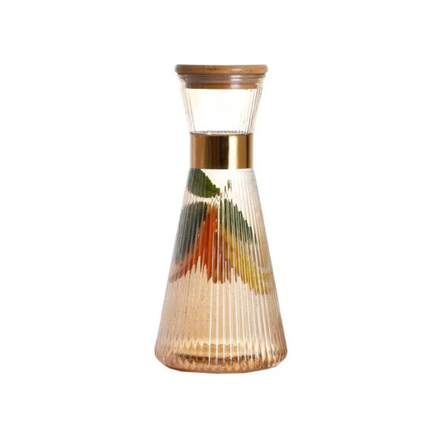 Elegant Ribbed Glass Pitcher Set with Gold Rim
