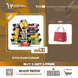 12-Piece Airtight & Leak-Proof Borosilicate Glass Food Storage Set +Lunch Bag for Work and Travel