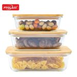 3-Piece Rectangular Glass Food Container Set with Bamboo Lids