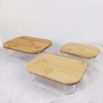 3-Piece Rectangular Glass Food Container Set with Bamboo Lids