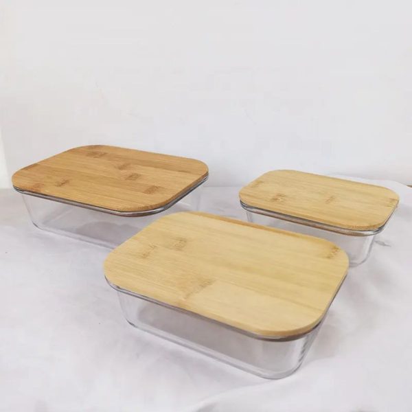 3-Piece Rectangular Glass Food Container Set with Bamboo Lids