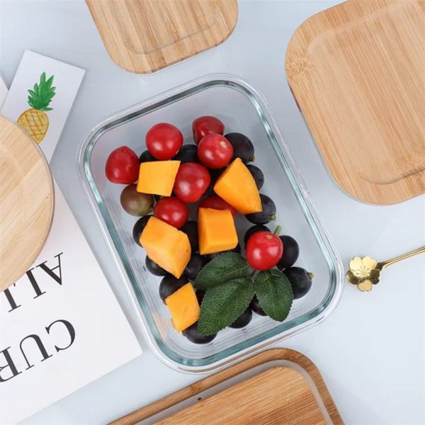 3-Piece Rectangular Glass Food Container Set with Bamboo Lids