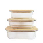 3-Piece Rectangular Glass Food Container Set with Bamboo Lids