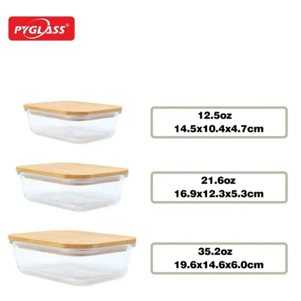 3-Piece Rectangular Glass Food Container Set with Bamboo Lids