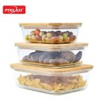 3-Piece Rectangular Glass Food Container Set with Bamboo Lids