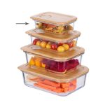 3-Piece Rectangular Glass Food Container Set with Bamboo Lids