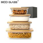 3-Piece Rectangular Glass Food Container Set with Bamboo Lids