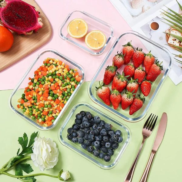 4-Piece Rectangular Glass Food Container Set with Bamboo Lids