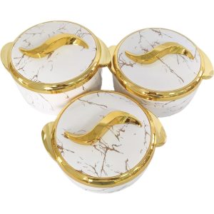 3-Piece Luxurious Marble-Patterned Food Warmer Set
