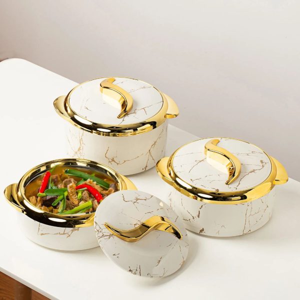 3-Piece Luxurious Marble-Patterned Food Warmer Set