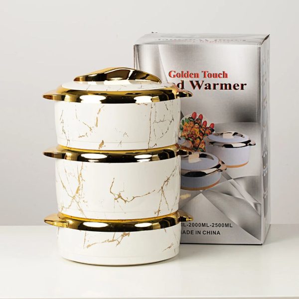 3-Piece Luxurious Marble-Patterned Food Warmer Set