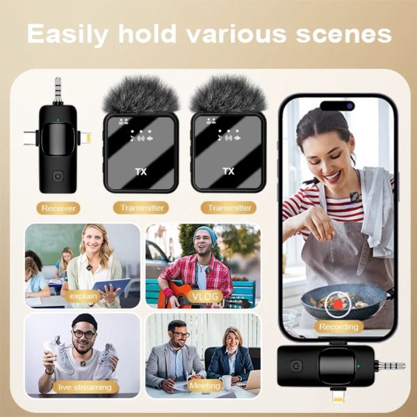 Tx F11-2 3-in-1 Wireless Lavalier Microphone with Noise Cancellation