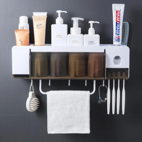 Multifunctional Wall-Mounted Toothbrush Holder with Automatic Toothpaste Dispenser