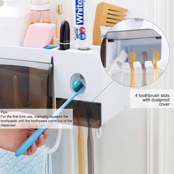 Multifunctional Wall-Mounted Toothbrush Holder with Automatic Toothpaste Dispenser