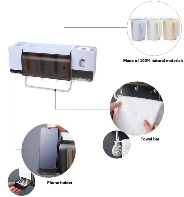 Multifunctional Wall-Mounted Toothbrush Holder with Automatic Toothpaste Dispenser