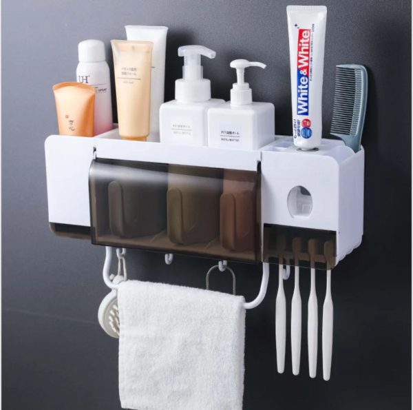 Multifunctional Wall-Mounted Toothbrush Holder with Automatic Toothpaste Dispenser