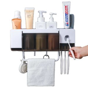 Multifunctional Wall-Mounted Toothbrush Holder with Automatic Toothpaste Dispenser