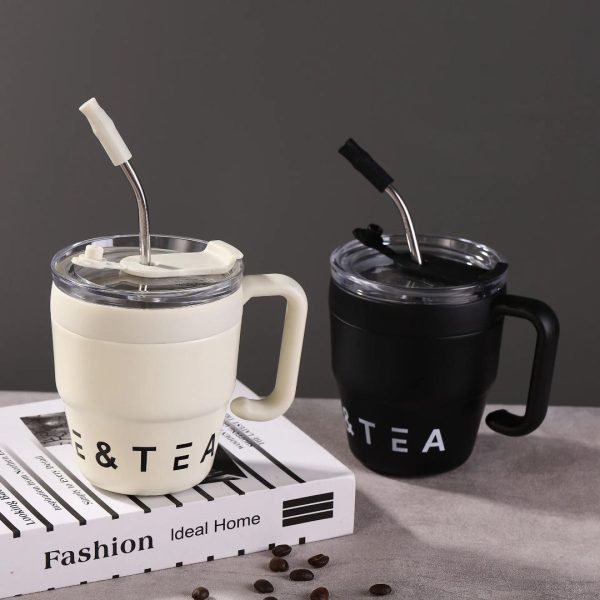 480ml Insulated Stainless Steel Coffee Mug with Straw