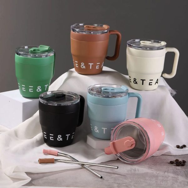 480ml Insulated Stainless Steel Coffee Mug with Straw