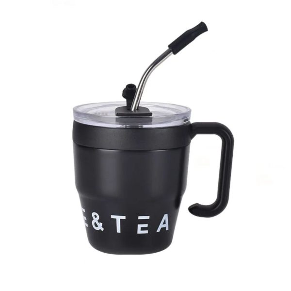 480ml Insulated Stainless Steel Coffee Mug with Straw
