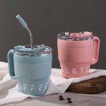 480ml Insulated Stainless Steel Coffee Mug with Straw
