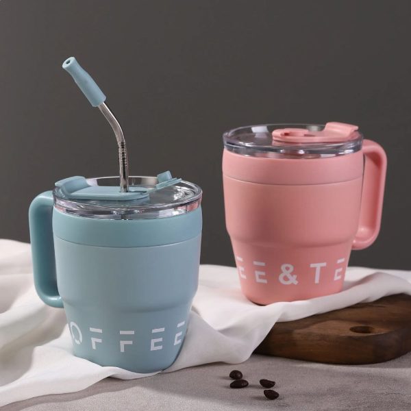 480ml Insulated Stainless Steel Coffee Mug with Straw