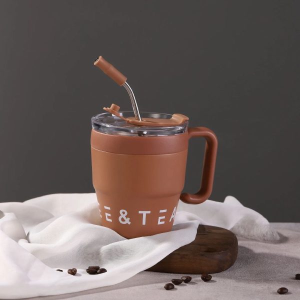 480ml Insulated Stainless Steel Coffee Mug with Straw