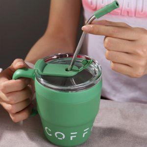 480ml Insulated Stainless Steel Coffee Mug with Straw